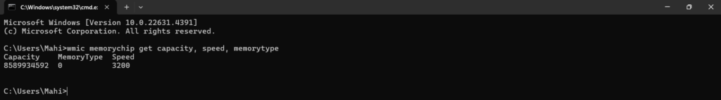 Using Command Prompt to Check RAM